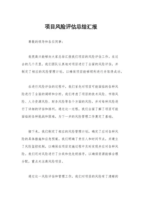 项目风险评估总结汇报