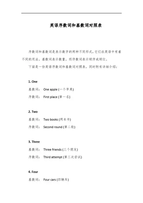 英语序数词和基数词对照表