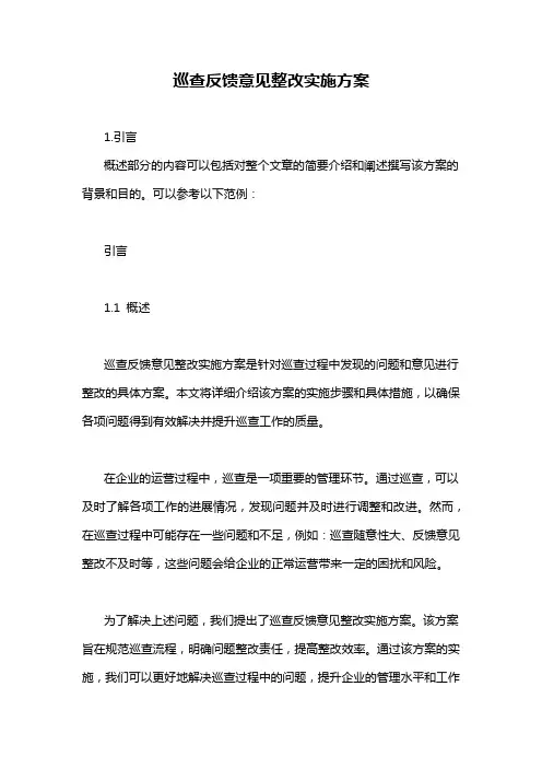 巡查反馈意见整改实施方案