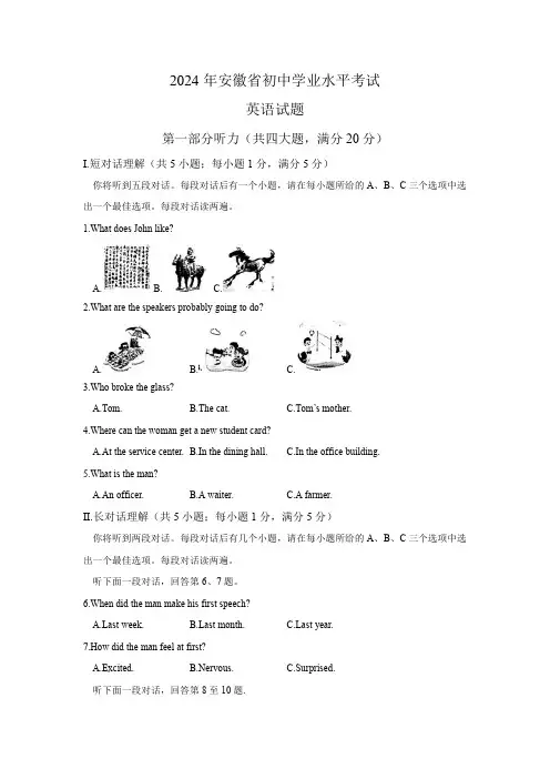 2024年安徽省中考英语试卷(含答案)