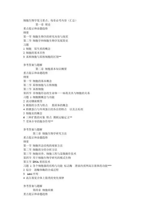 细胞生物学(第二版)复习重点、每章必考内容(汇总)