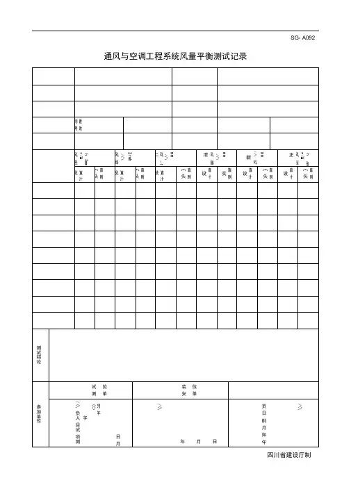 四川-通风与空调工程系统风量平衡测试记录SG-A092