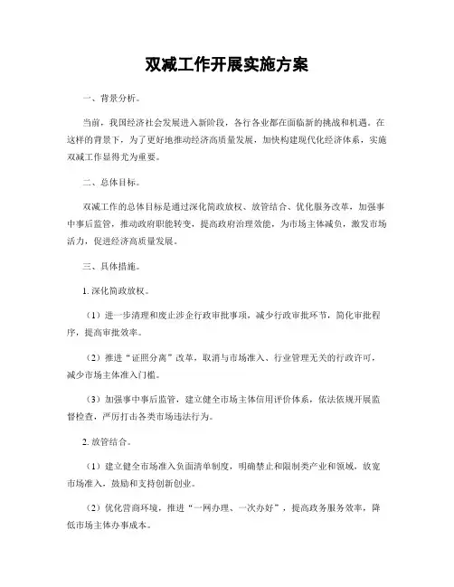 双减工作开展实施方案