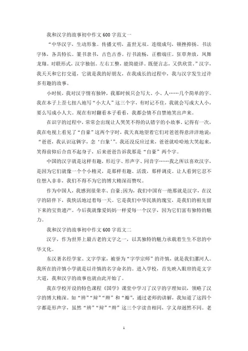 精选我和汉字的故事初中作文600字10篇