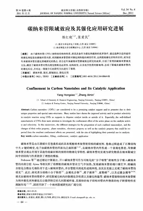 碳纳米管限域效应及其催化应用研究进展