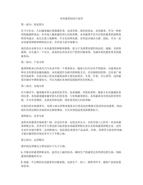 水培蔬菜创业计划书