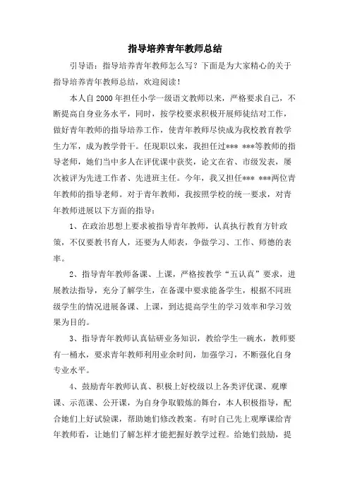 指导培养青年教师总结