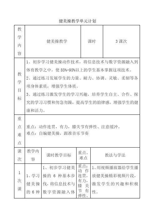 健美操教学单元计划-高一上学期体育与健康人教版