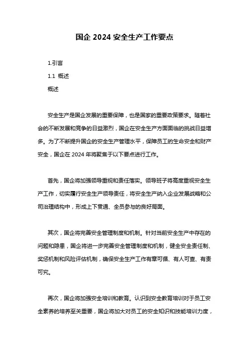 国企2024安全生产工作要点