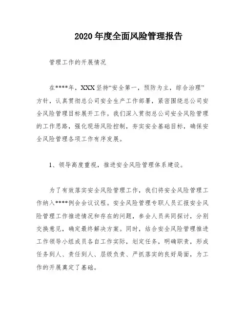 2020年度全面风险管理报告