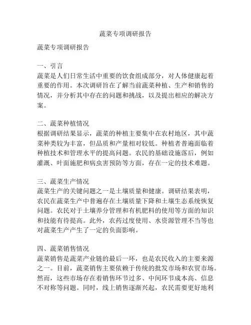 蔬菜专项调研报告