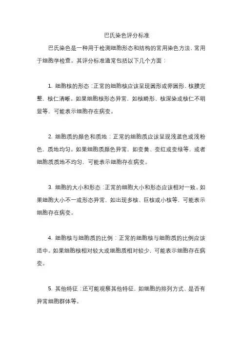 巴氏染色评分标准