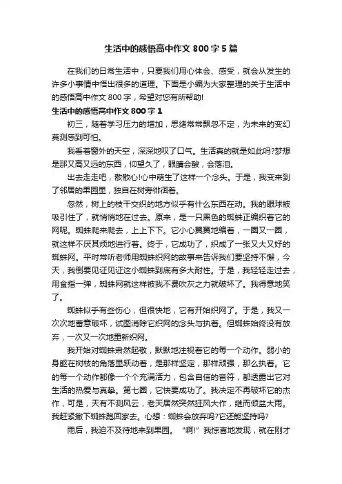 生活中的感悟高中作文800字5篇
