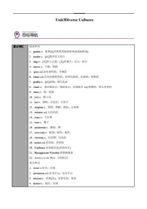 必修第3册   Unit3  Diverse Cultures--2023届高三英语总复习 
