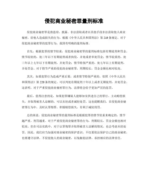 侵犯商业秘密罪量刑标准