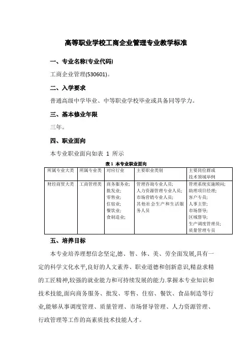 530601-高职工商企业管理专业教学标准