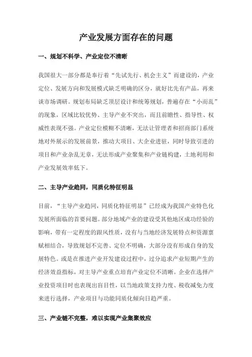 产业发展方面存在的问题