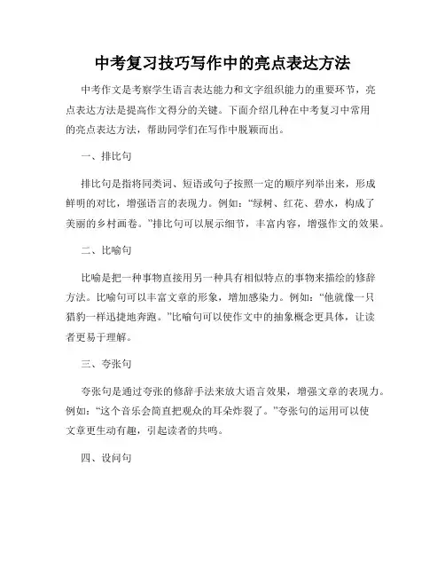 中考复习技巧写作中的亮点表达方法