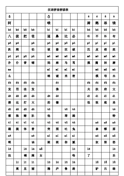 (完整版)汉语拼音拼读表