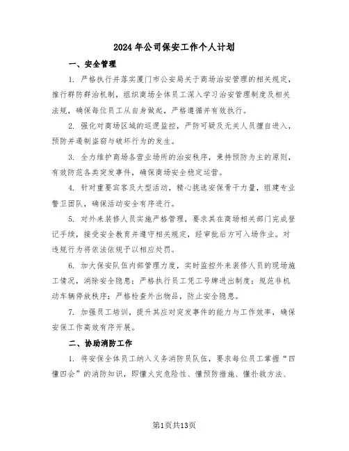2024年公司保安工作个人计划（6篇）