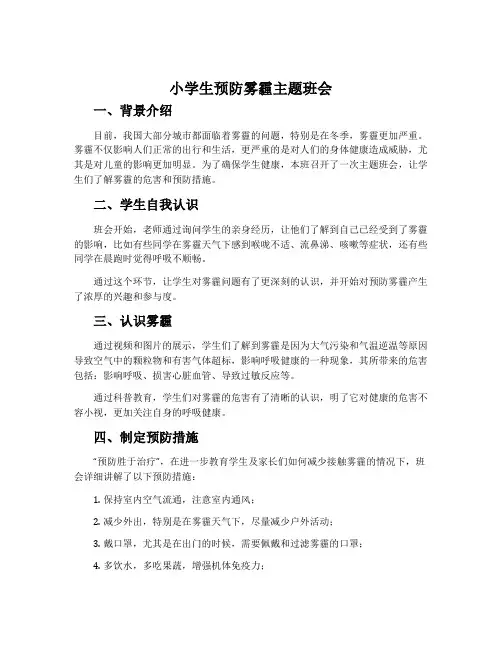 小学生预防雾霾主题班会