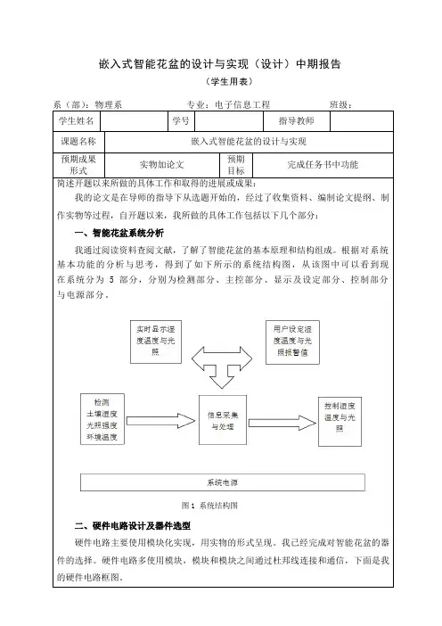 嵌入式智能花盆的设计与实现-中期报告