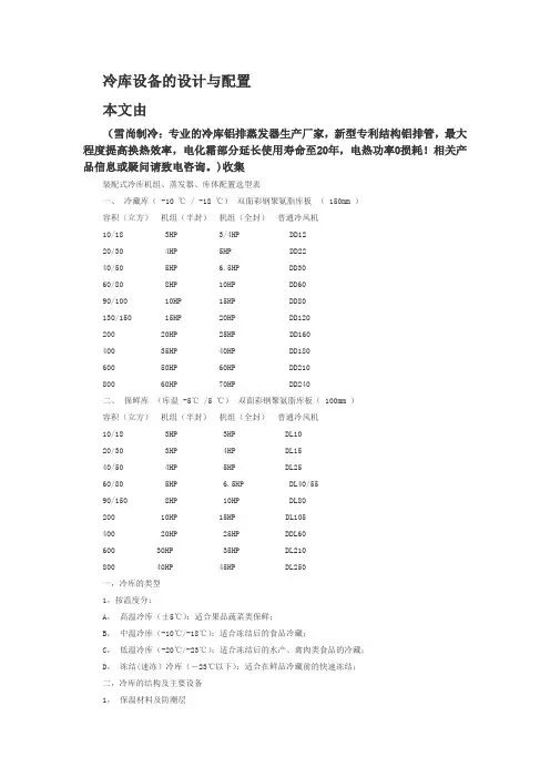 冷库设备清单简单配置参考