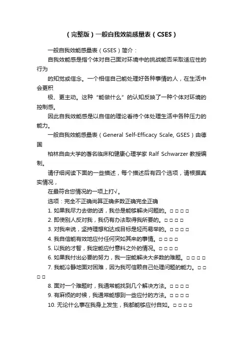 （完整版）一般自我效能感量表（CSES）