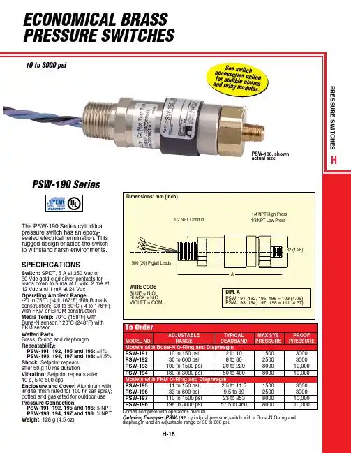 PSW-190系列钢管压力开关产品说明书