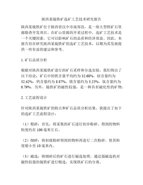 陕西某镜铁矿选矿工艺技术研究报告
