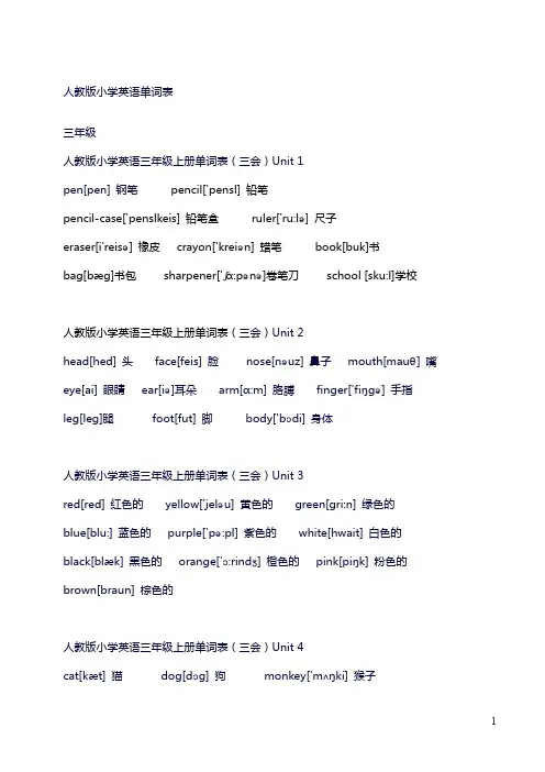 人教版小学3-6年级英语单词表,可直接打印