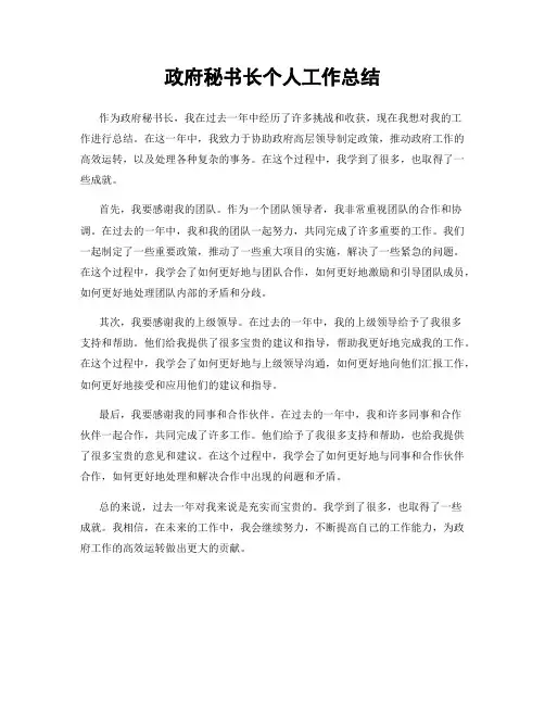 政府秘书长个人工作总结