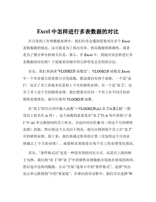 Excel中怎样进行多表数据的对比