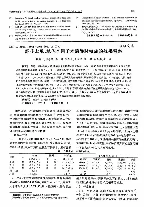 舒芬太尼、地佐辛用于术后静脉镇痛的效果观察