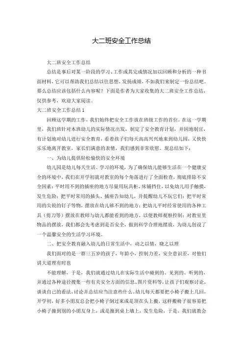 大二班安全工作总结