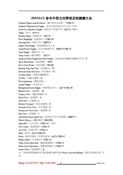 3DSMAX命令中英文对照表及快捷键大全