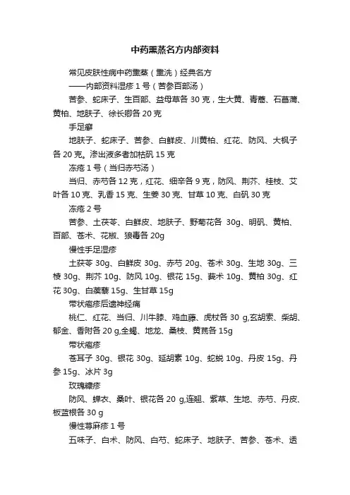 中药熏蒸名方内部资料