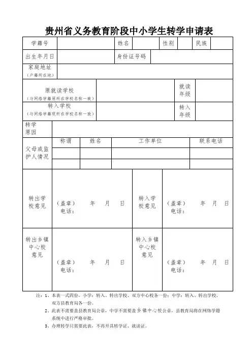 中小学转学申请表(1)