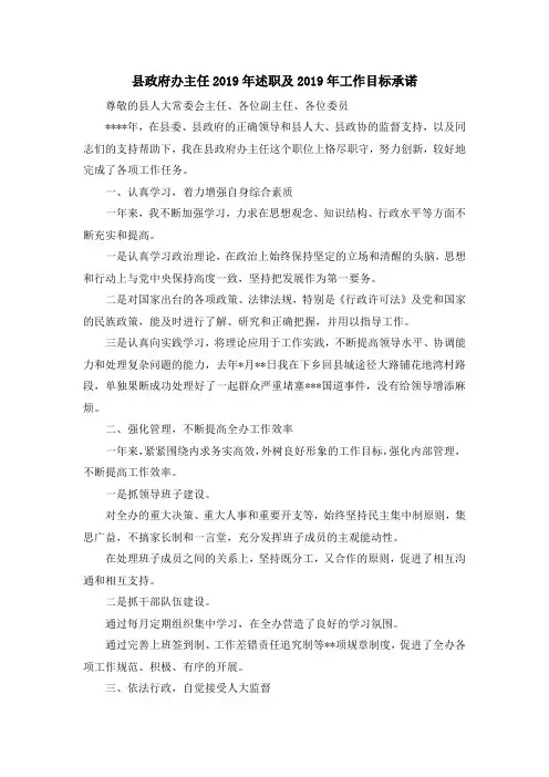 报告总结-县政府办主任2019年述职及2019年工作目标承诺 精品