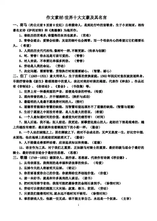 世界十大文豪及名言