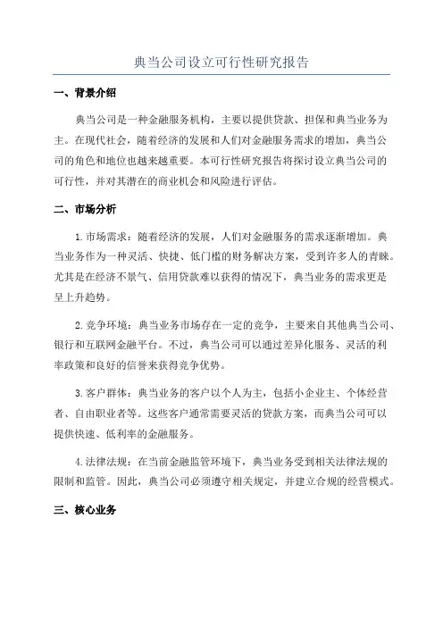 典当公司设立可行性研究报告
