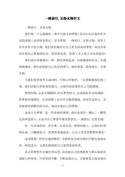 一路前行,无怨无悔作文