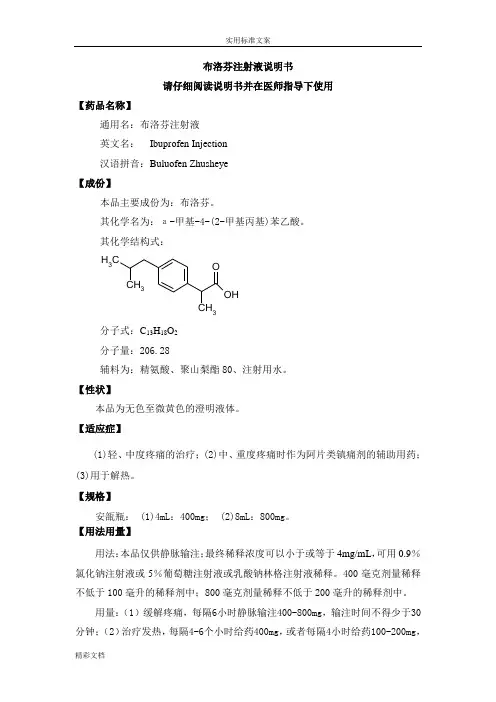 布洛芬注射液药品说明书