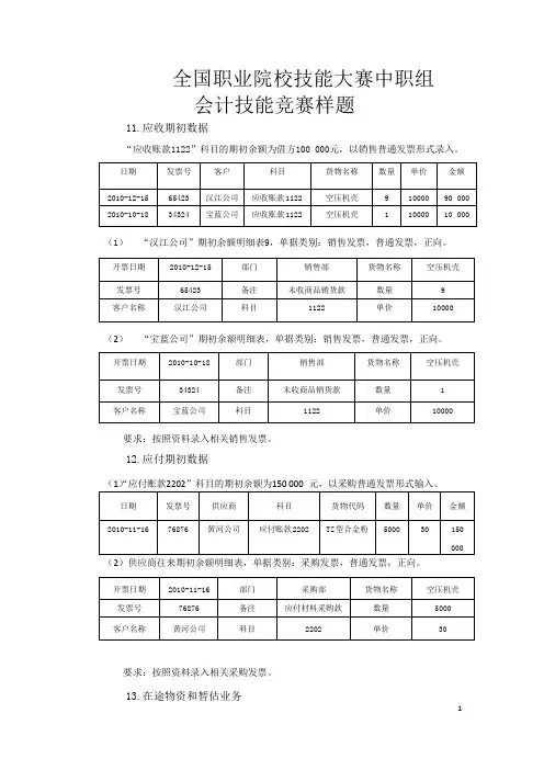全国职业院校技能大赛中职组会计技能竞赛样题(2)