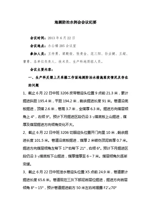 防治水例会会议纪要2013.6.22
