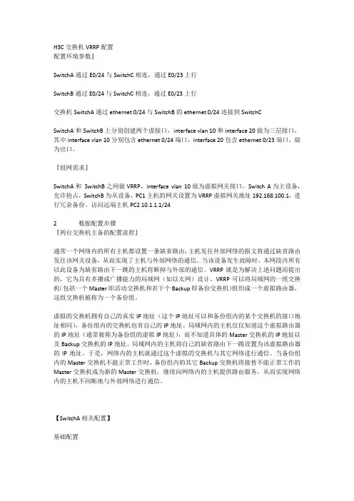 H3C交换机设置VRRP