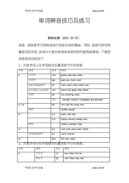 2021年单词辨音技巧及练习