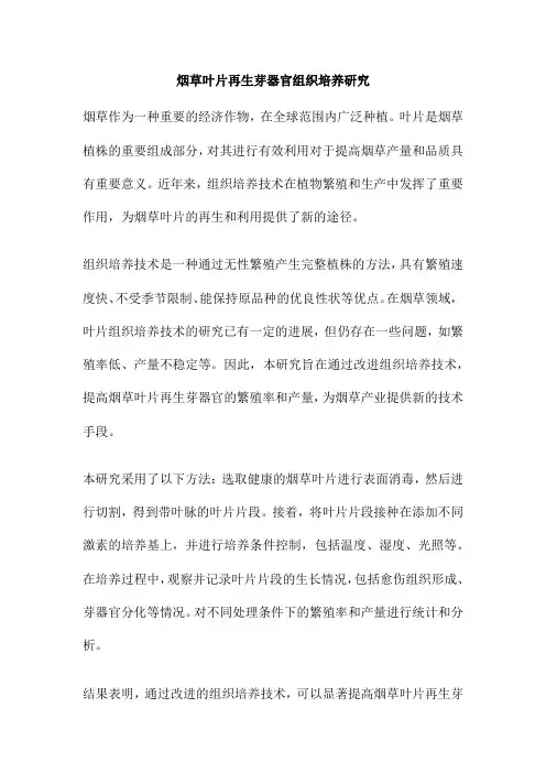 烟草叶片再生芽器官组织培养研究