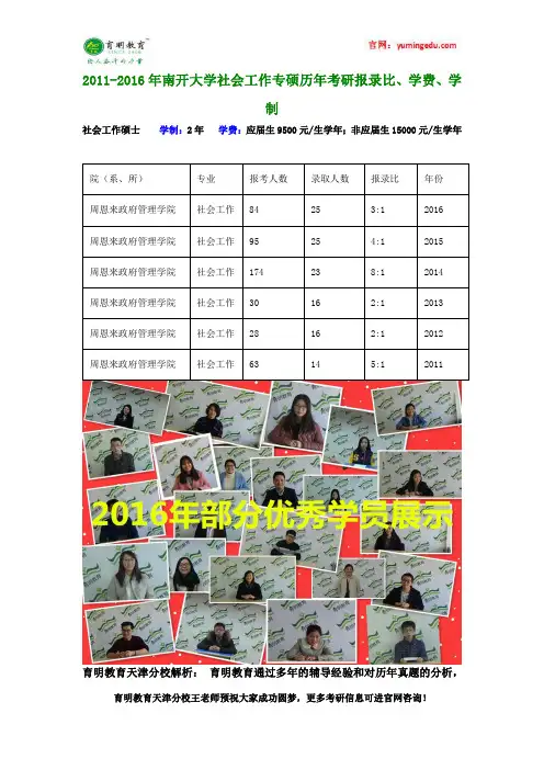 2011-2016年南开大学社会工作专硕历年考研报录比、学费、学制