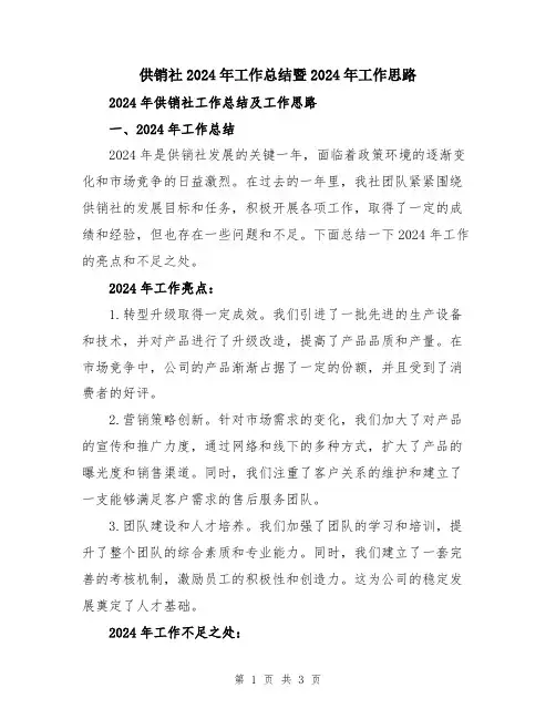 供销社2024年工作总结暨2024年工作思路
